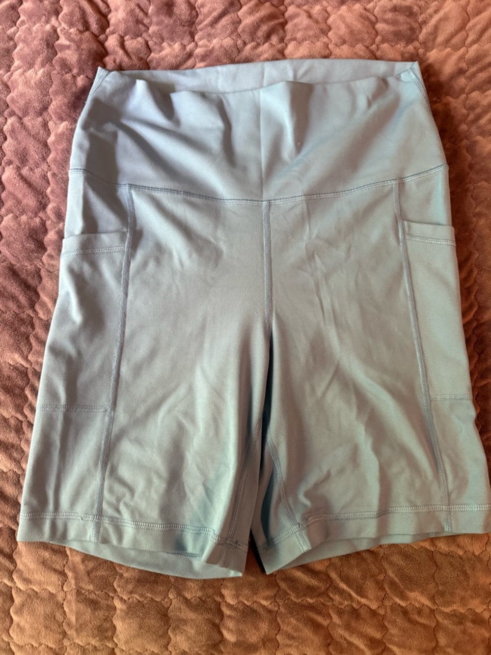 Women’s High-Rise set of active bike shorts. Light Blue and black